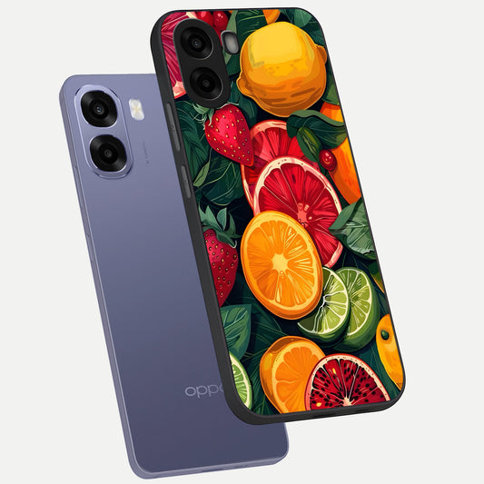  Multiple Fruits phone case For Oppo A6s showing premium glass back cover with detailed artwork