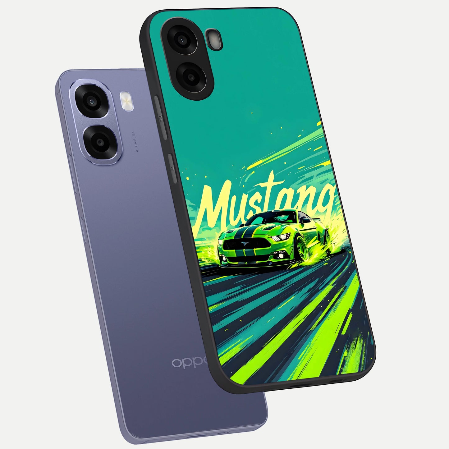  Mustang Bang phone case For Oppo A6s showing premium glass back cover with detailed artwork