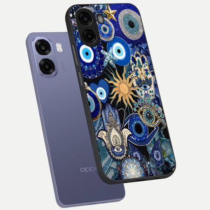  Mystic Blue Evil Eye phone case For Oppo A6s showing premium glass back cover with detailed artwork