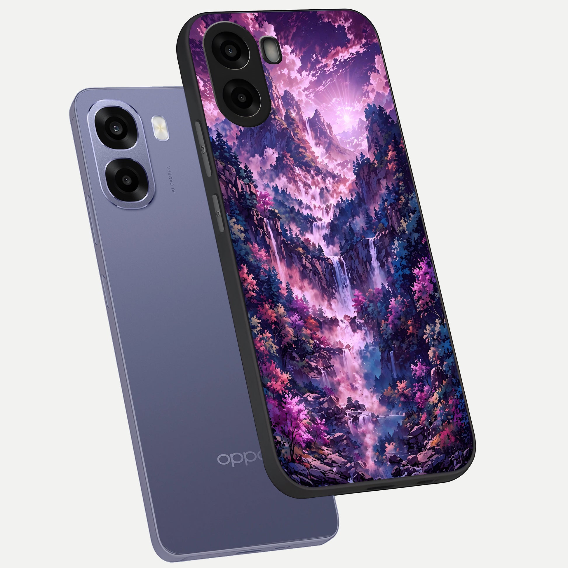  Mystic Cascade Peaks phone case For Oppo A6s showing premium glass back cover with detailed artwork