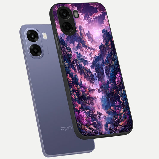  Mystic Cascade Peaks phone case For Oppo A6s showing premium glass back cover with detailed artwork