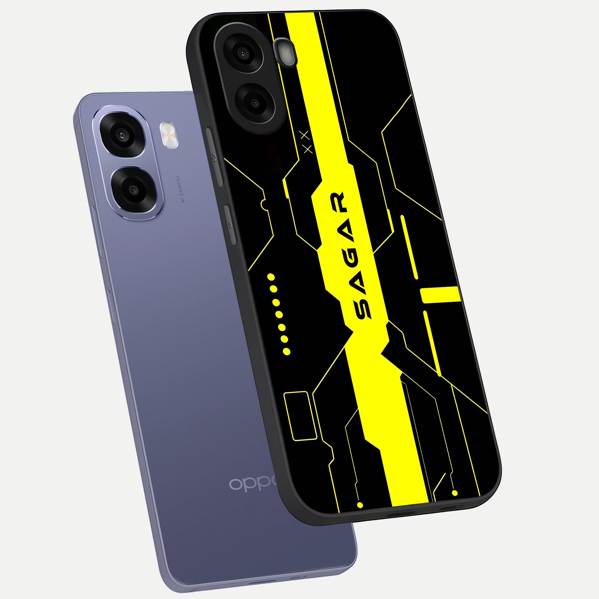  Neon CYBERPUNK Custom Name phone case For Oppo A6s showing premium glass back cover with detailed artwork