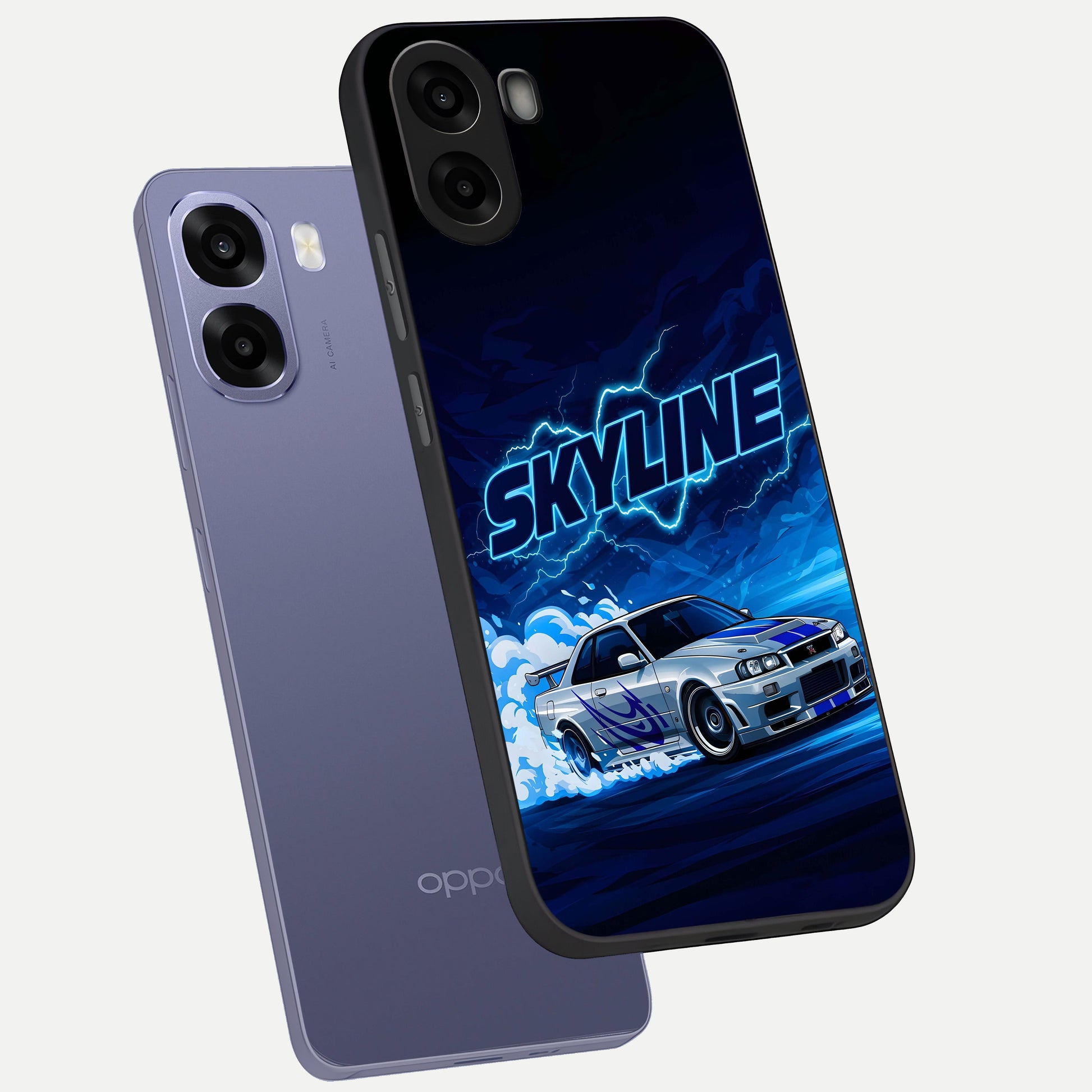  Neon Drift Beast phone case For Oppo A6s showing premium glass back cover with detailed artwork