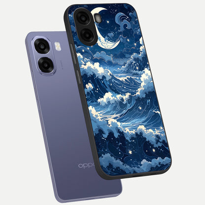  Ocean Moon Waves phone case For Oppo A6s showing premium glass back cover with detailed artwork
