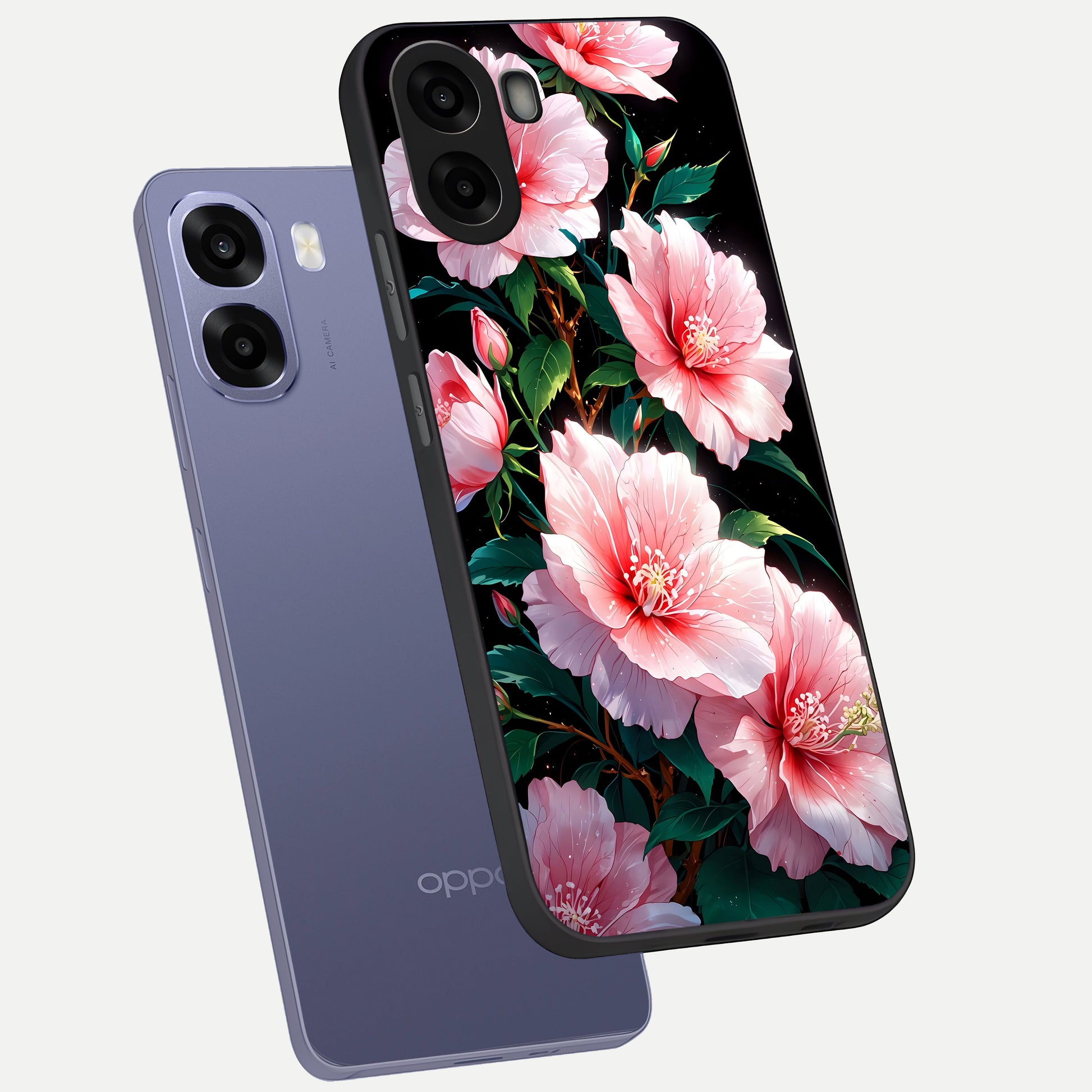  Peach Flower phone case For Oppo A6s showing premium glass back cover with detailed artwork