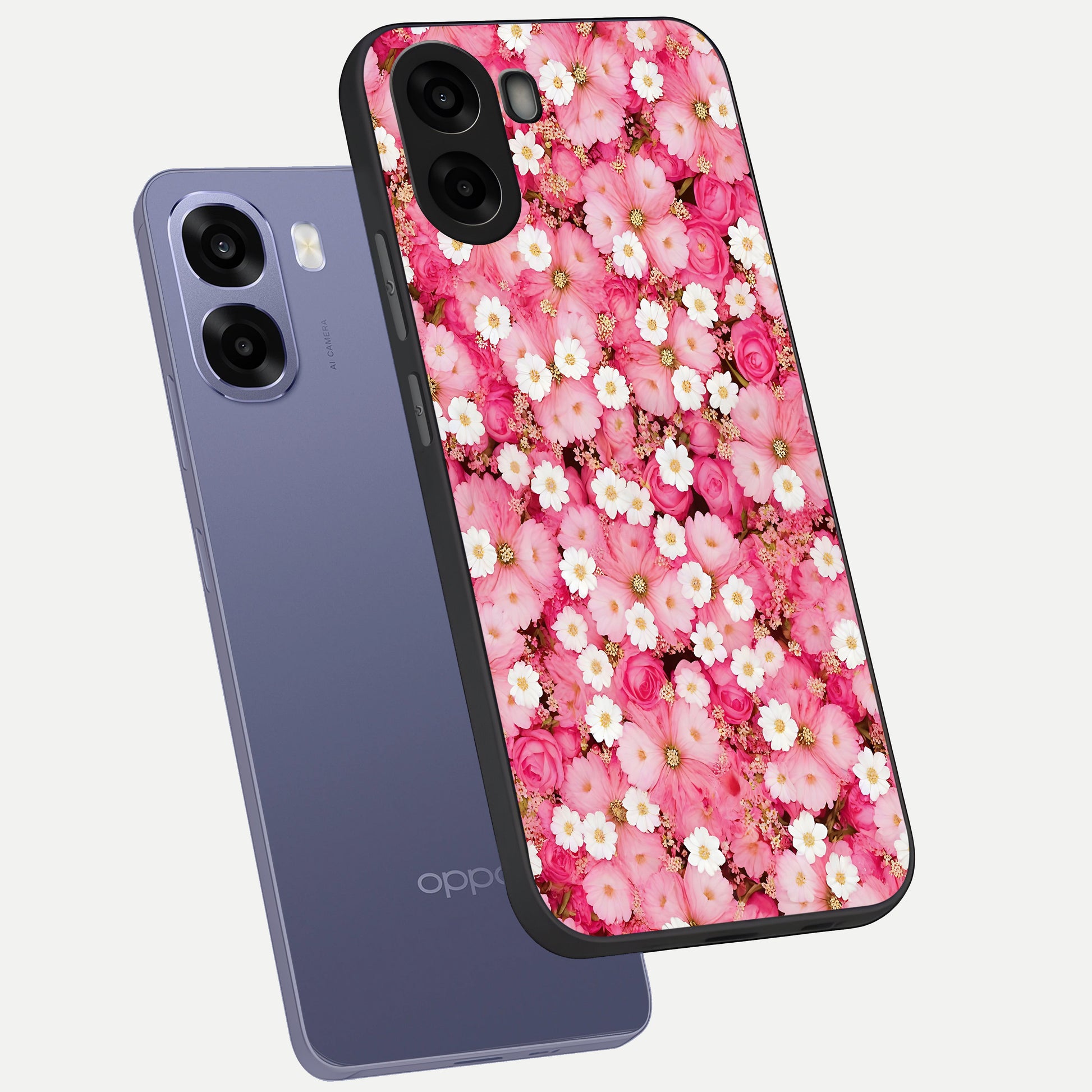 Pink Daisy Bliss phone case For Oppo A6s showing premium glass back cover with detailed artwork