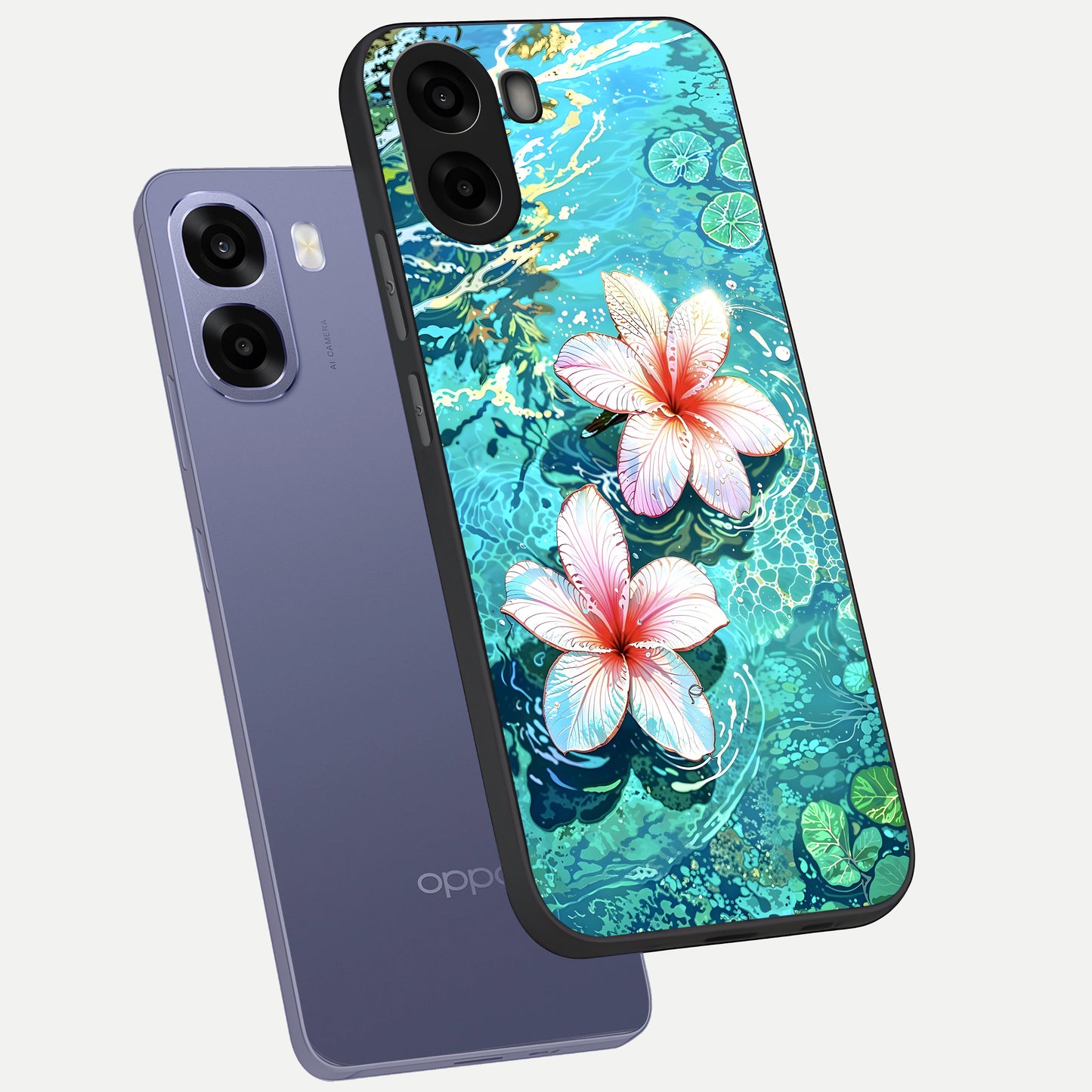  Pink Flowers in Water phone case For Oppo A6s showing premium glass back cover with detailed artwork