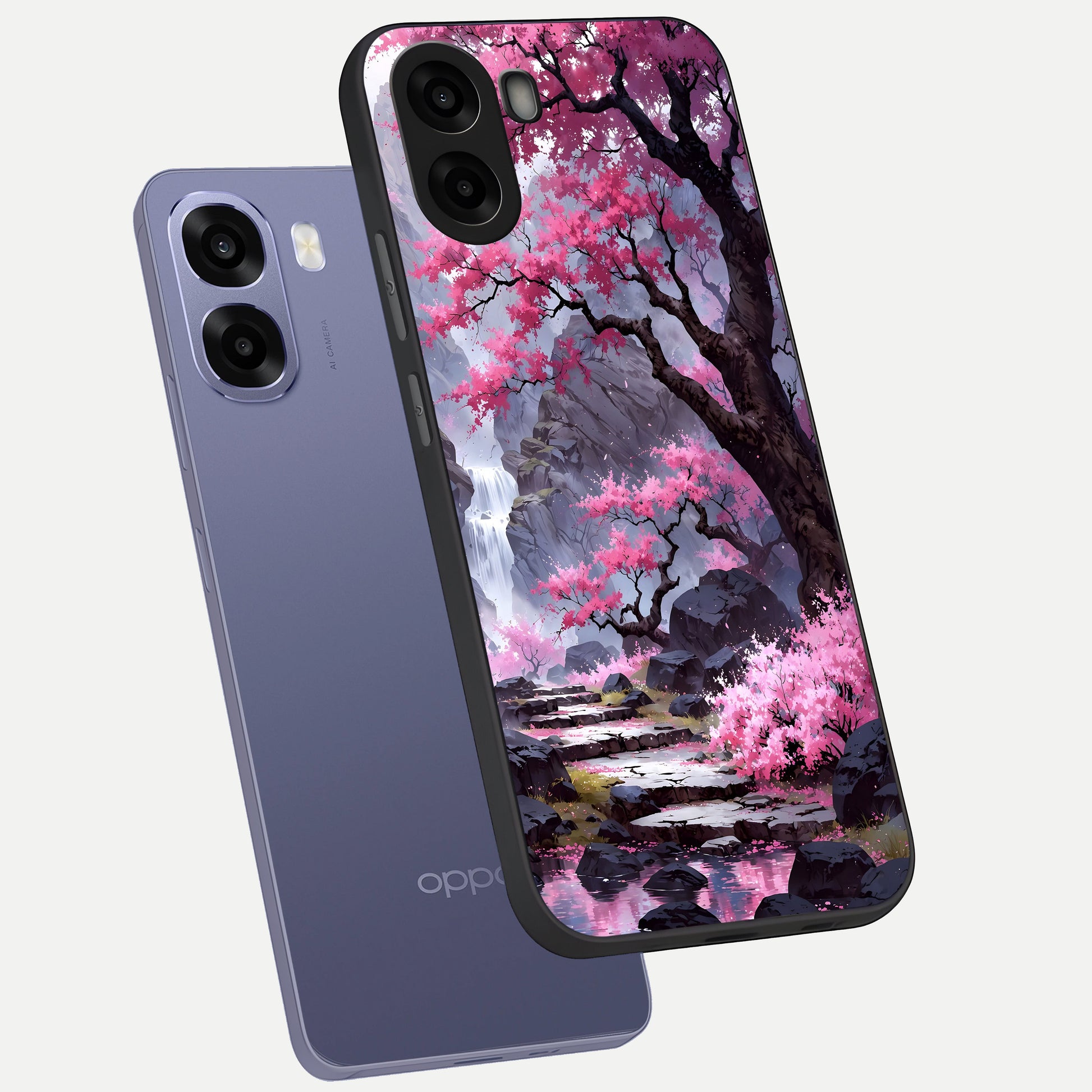  Pink Sunflower Glow phone case For Oppo A6s showing premium glass back cover with detailed artwork
