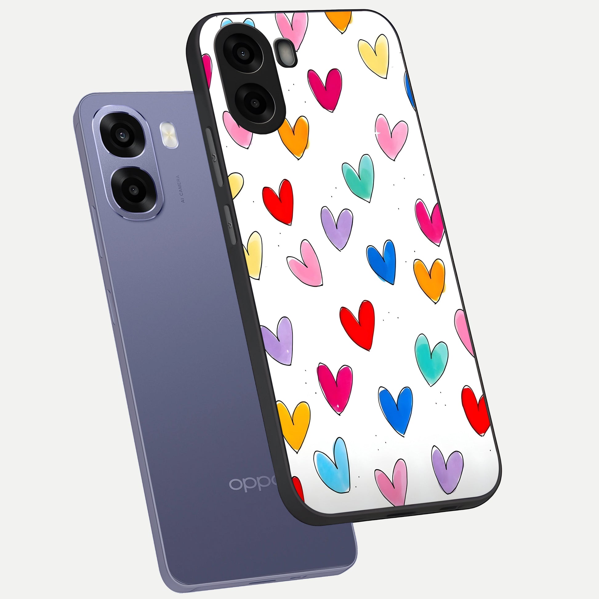  Playful Love Doodles phone case For Oppo A6s showing premium glass back cover with detailed artwork