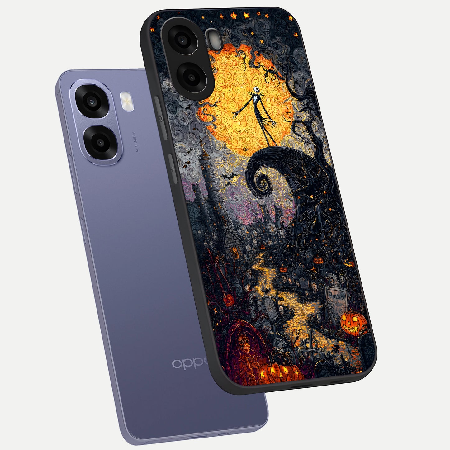  Pumpkin Moon Night phone case For Oppo A6s showing premium glass back cover with detailed artwork