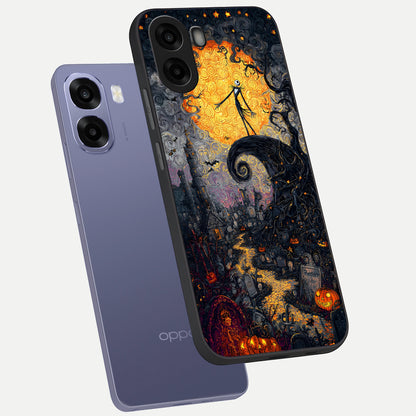  Pumpkin Moon Night phone case For Oppo A6s showing premium glass back cover with detailed artwork