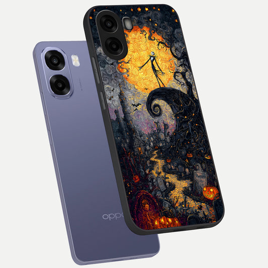  Pumpkin Moon Night phone case For Oppo A6s showing premium glass back cover with detailed artwork