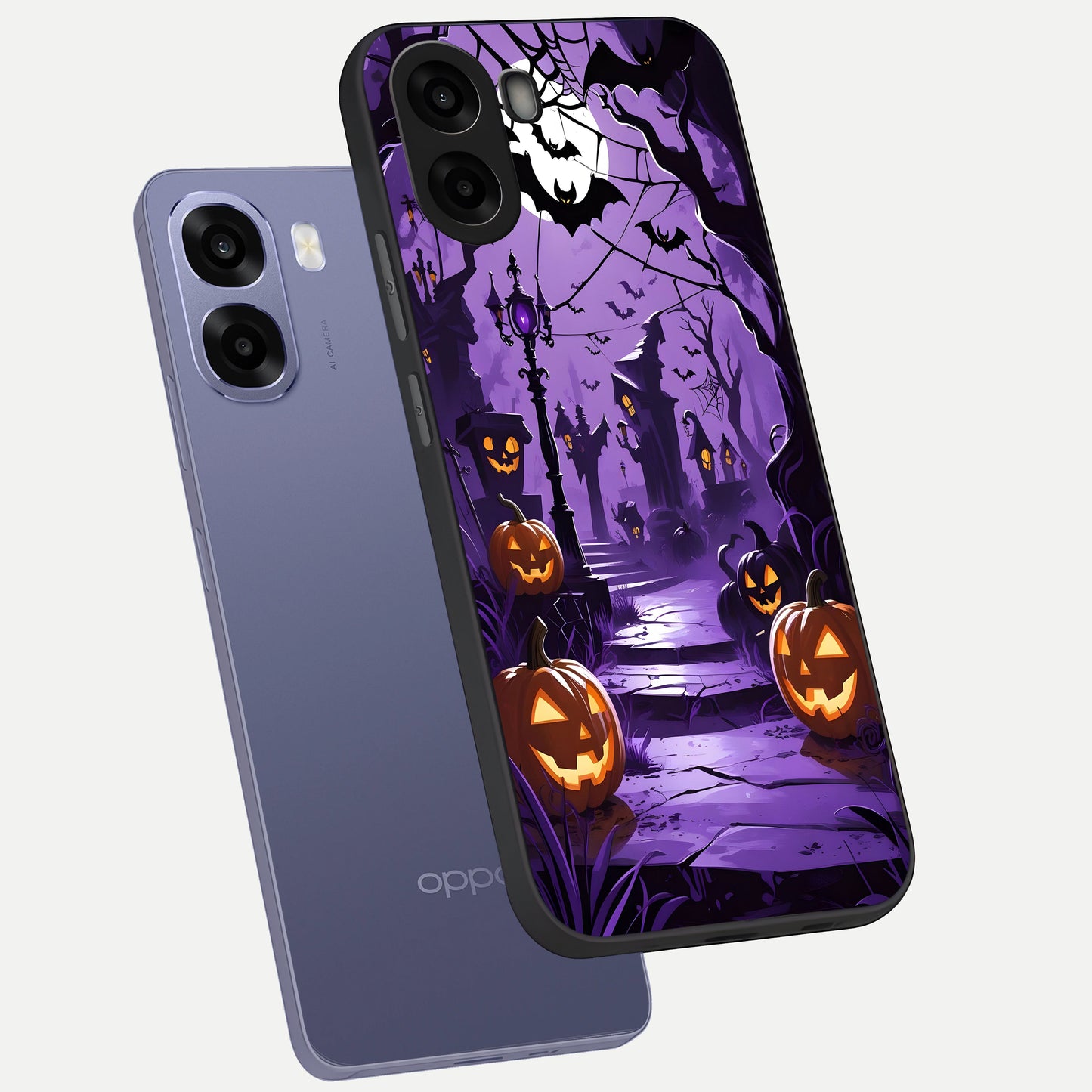  Pumpkin Patch Halloween phone case For Oppo A6s showing premium glass back cover with detailed artwork