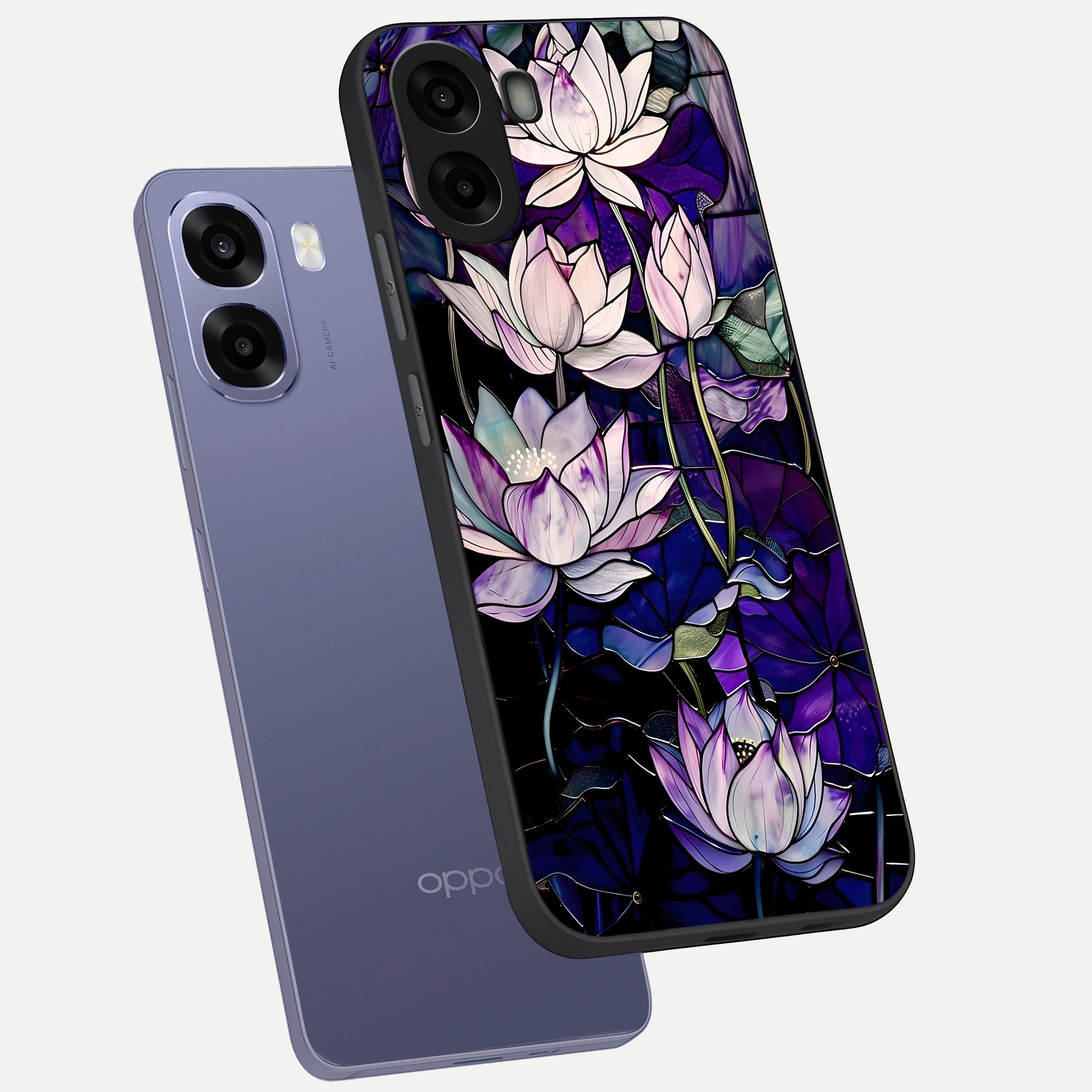  Purple Lotus Pattern phone case For Oppo A6s showing premium glass back cover with detailed artwork
