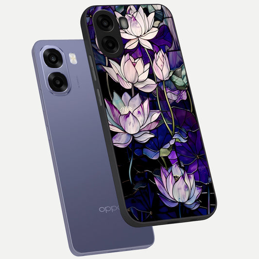  Purple Lotus Pattern phone case For Oppo A6s showing premium glass back cover with detailed artwork