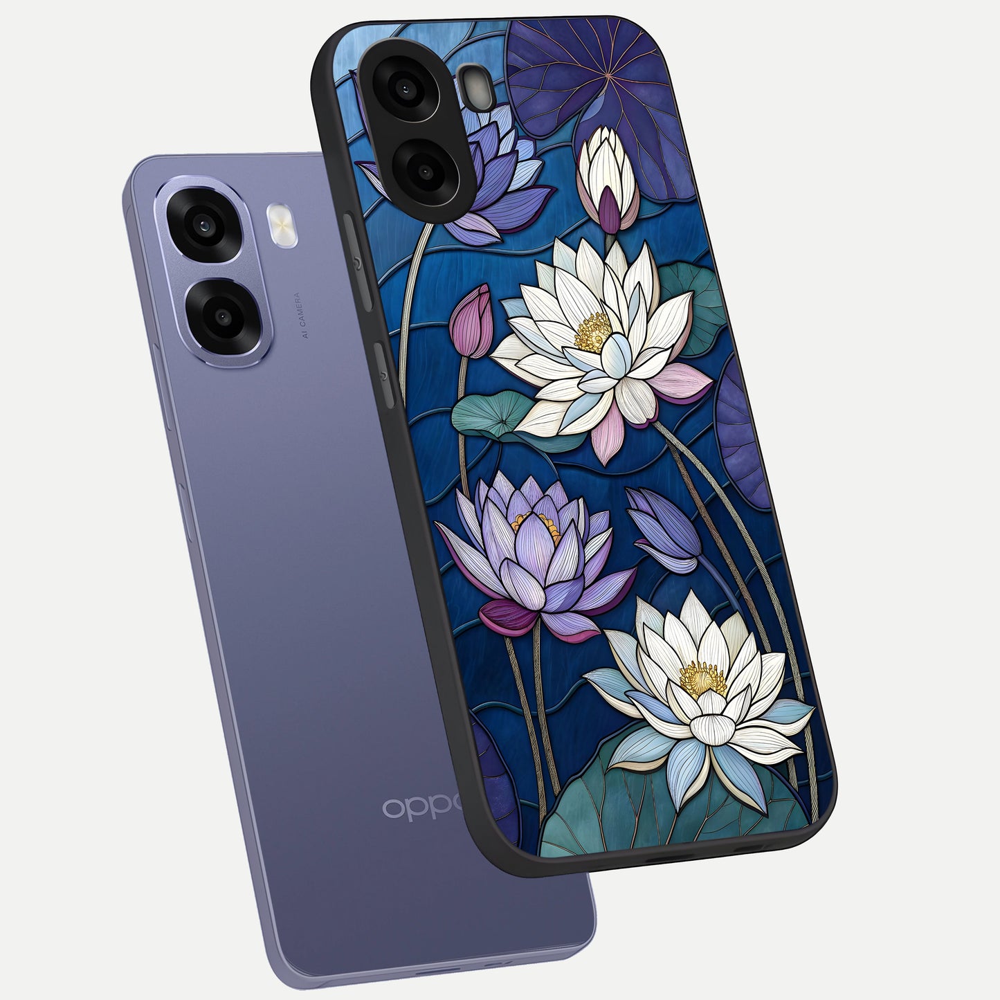  Purple Lotus Stained phone case For Oppo A6s showing premium glass back cover with detailed artwork