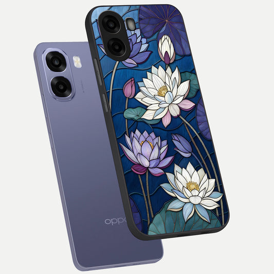  Purple Lotus Stained phone case For Oppo A6s showing premium glass back cover with detailed artwork
