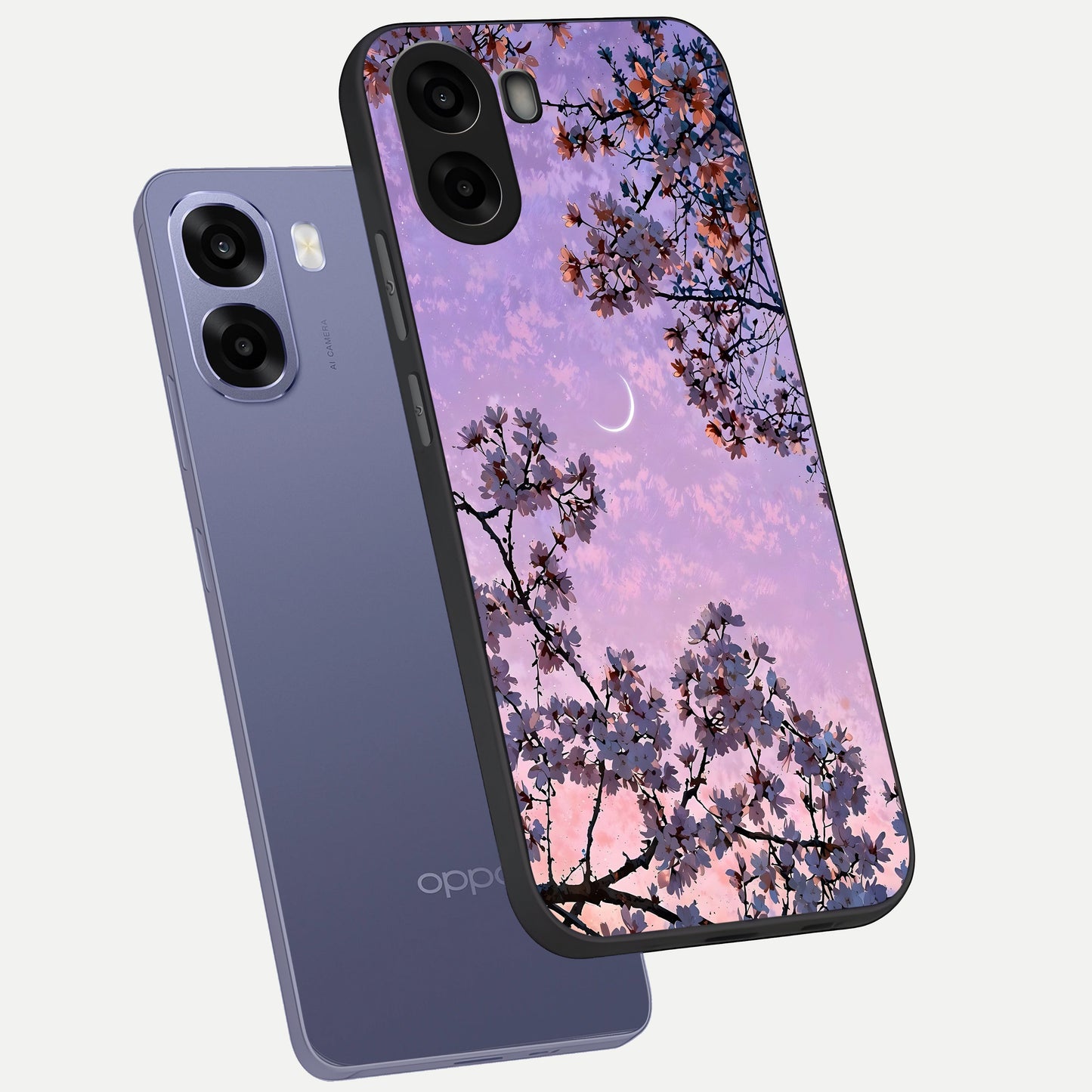  Purple Serenity Moon phone case For Oppo A6s showing premium glass back cover with detailed artwork