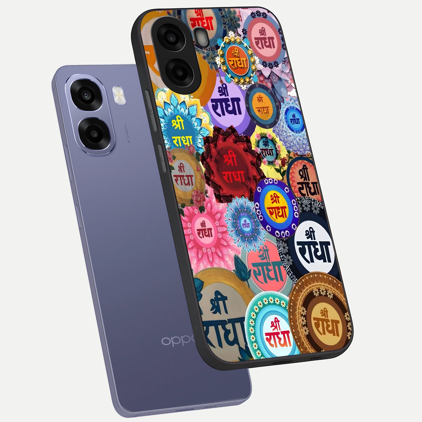  Radha Divine Bloom phone case For Oppo A6s showing premium glass back cover with detailed artwork