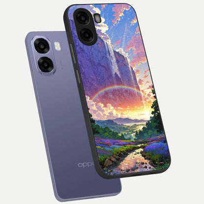  Rainbow Valley Dream phone case For Oppo A6s showing premium glass back cover with detailed artwork