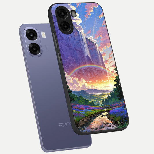  Rainbow Valley Dream phone case For Oppo A6s showing premium glass back cover with detailed artwork