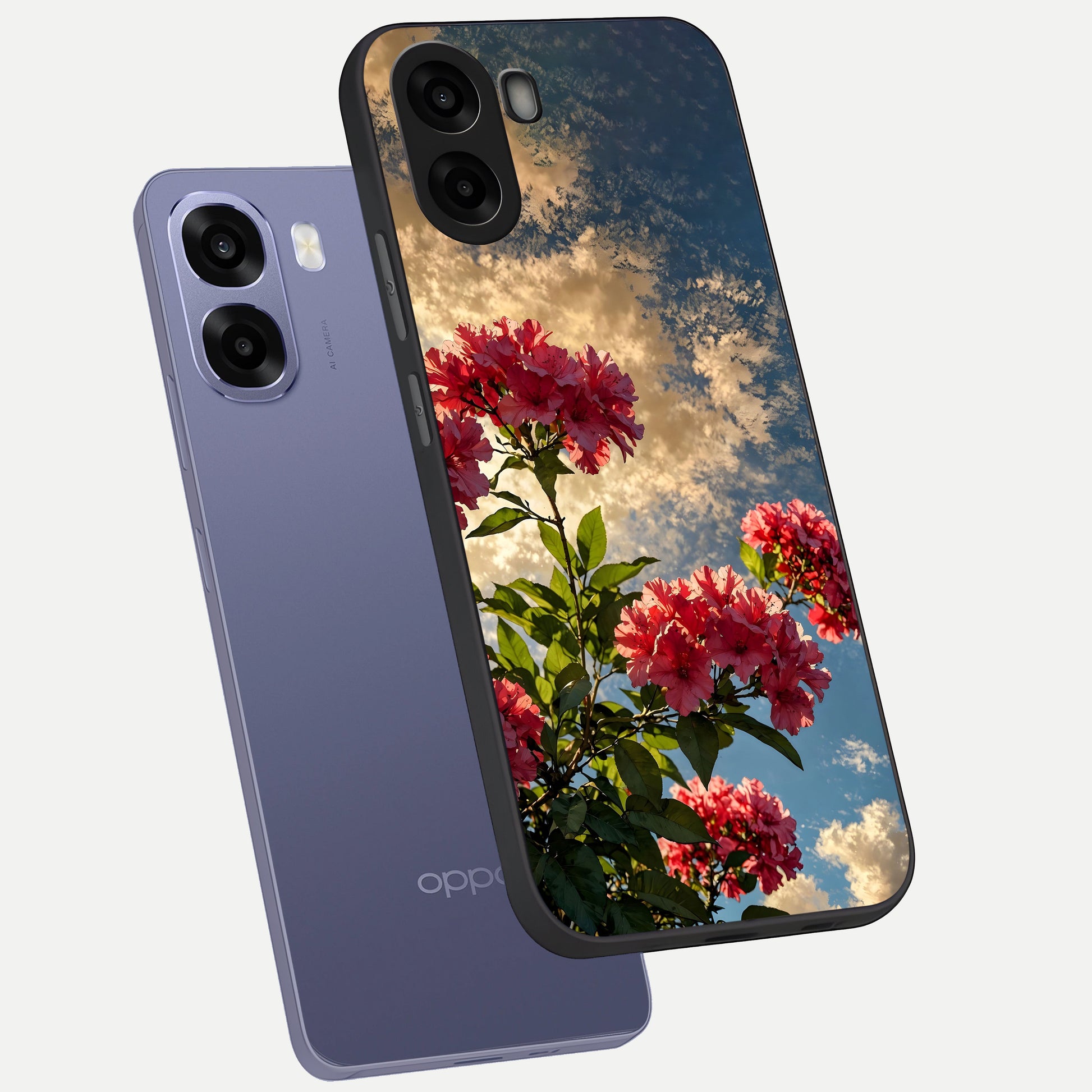  Red Bloom Skies phone case For Oppo A6s showing premium glass back cover with detailed artwork