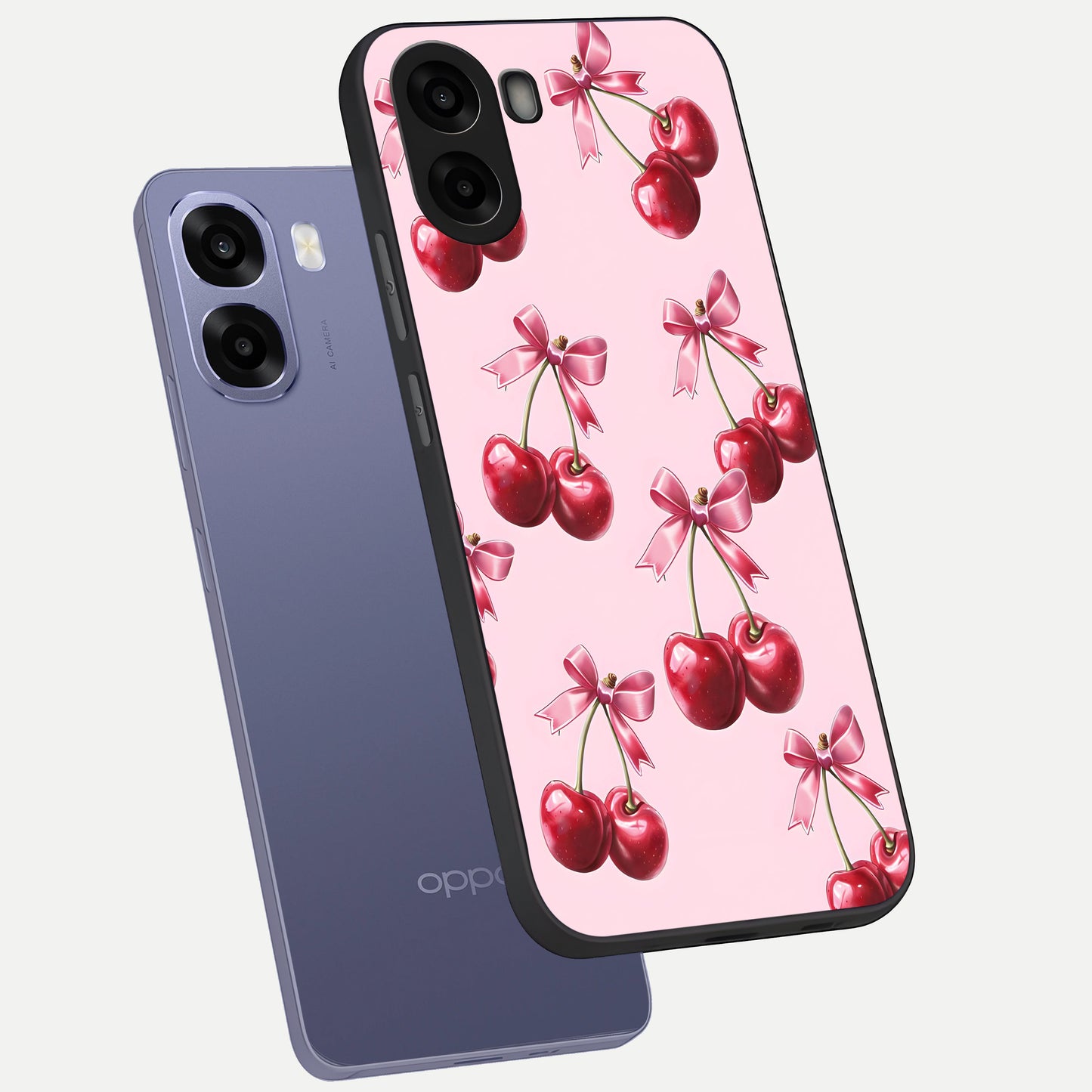  Red Cherries Pattern phone case For Oppo A6s showing premium glass back cover with detailed artwork