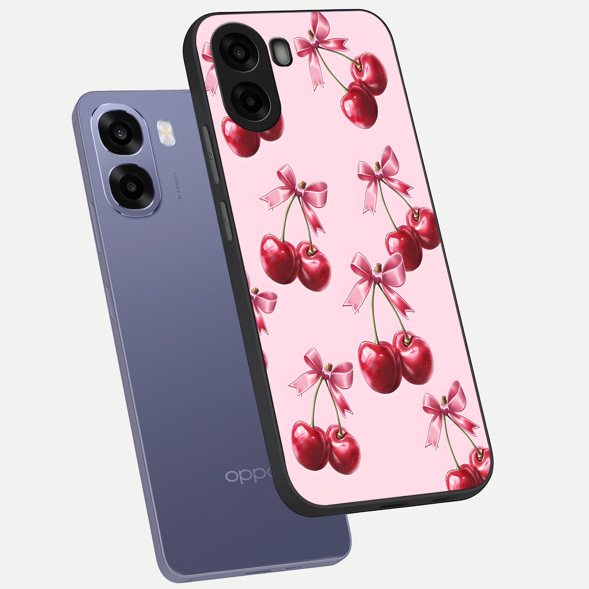  Red Cherries Pattern phone case For Oppo A6s showing premium glass back cover with detailed artwork