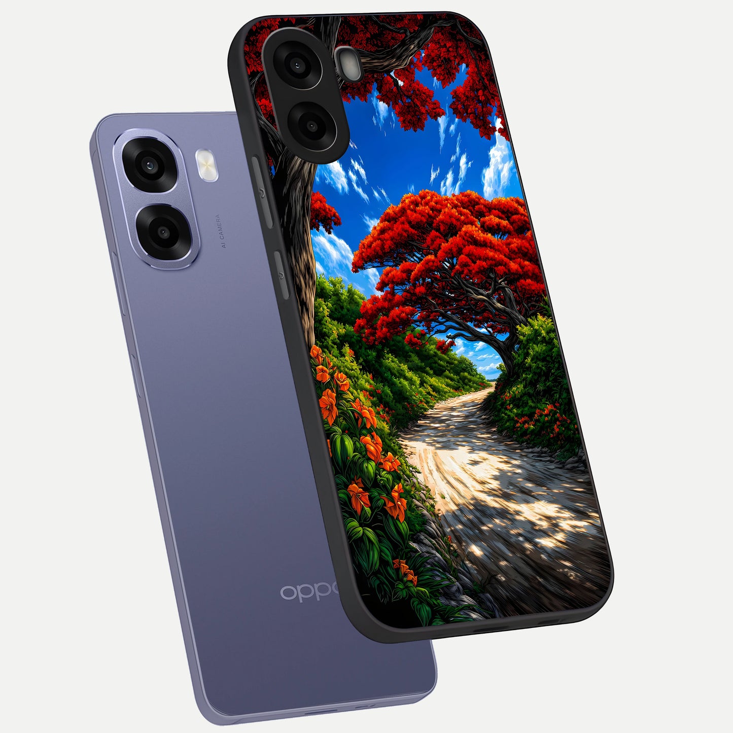  Red Trees Pathway phone case For Oppo A6s showing premium glass back cover with detailed artwork