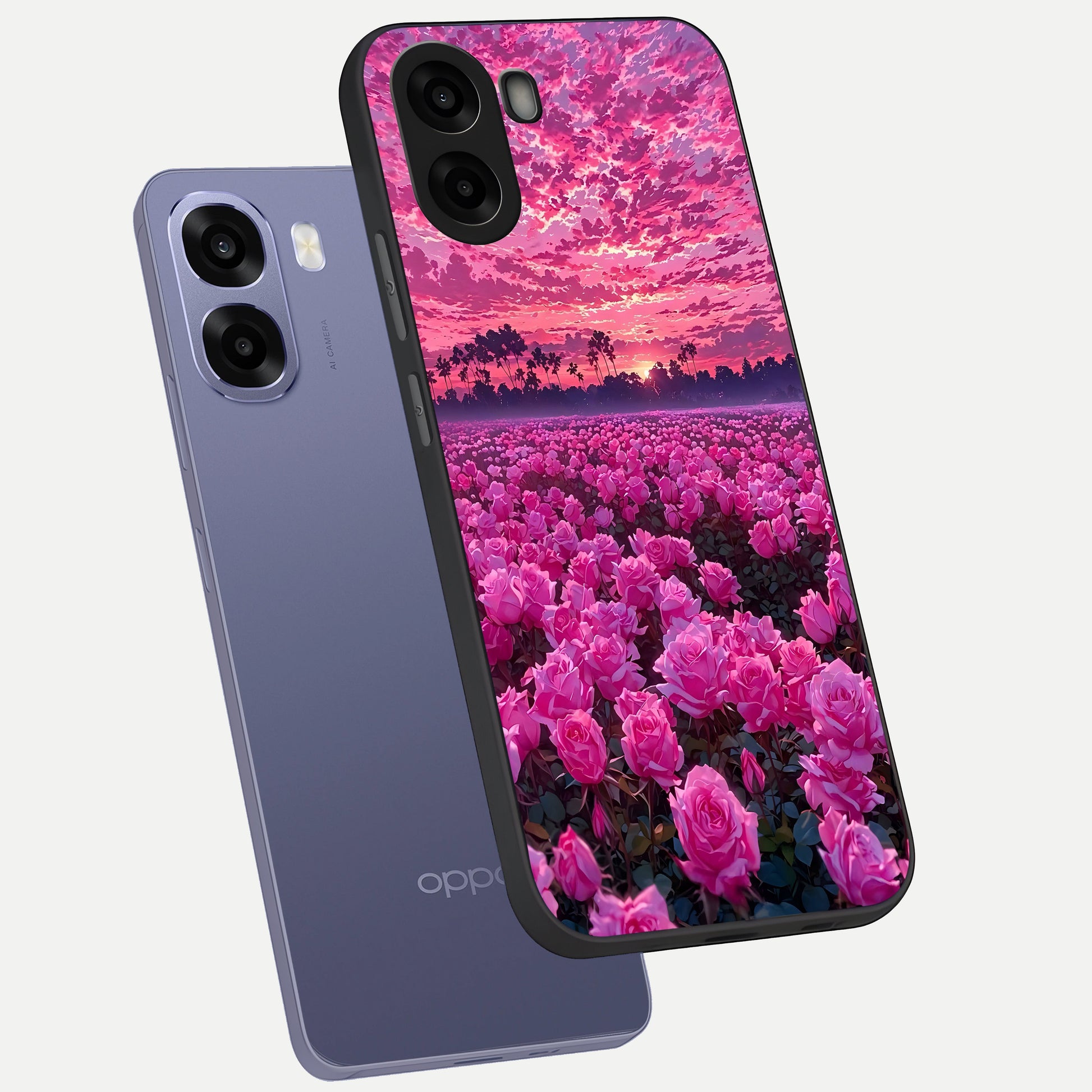  Rose Sunset Valley phone case For Oppo A6s showing premium glass back cover with detailed artwork