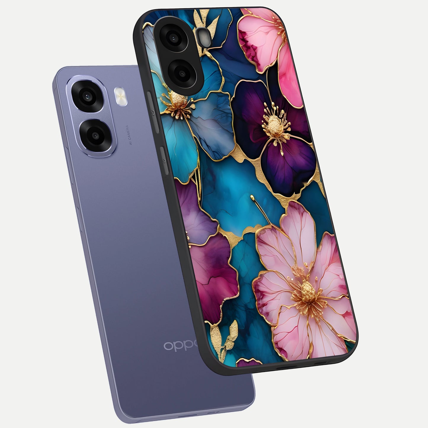  Sparkle Floral phone case For Oppo A6s showing premium glass back cover with detailed artwork