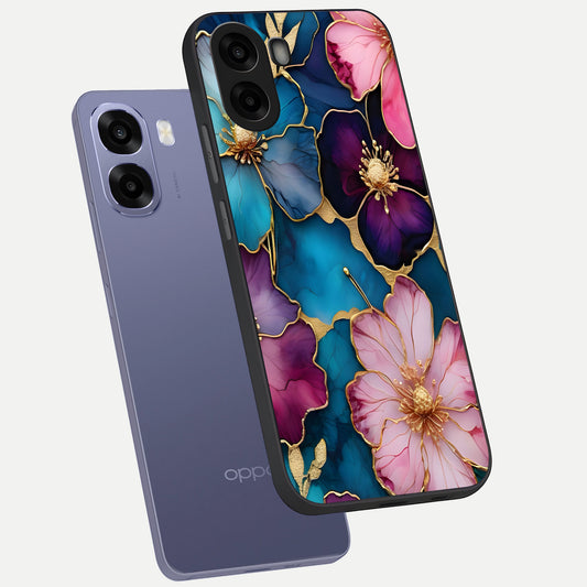  Sparkle Floral phone case For Oppo A6s showing premium glass back cover with detailed artwork