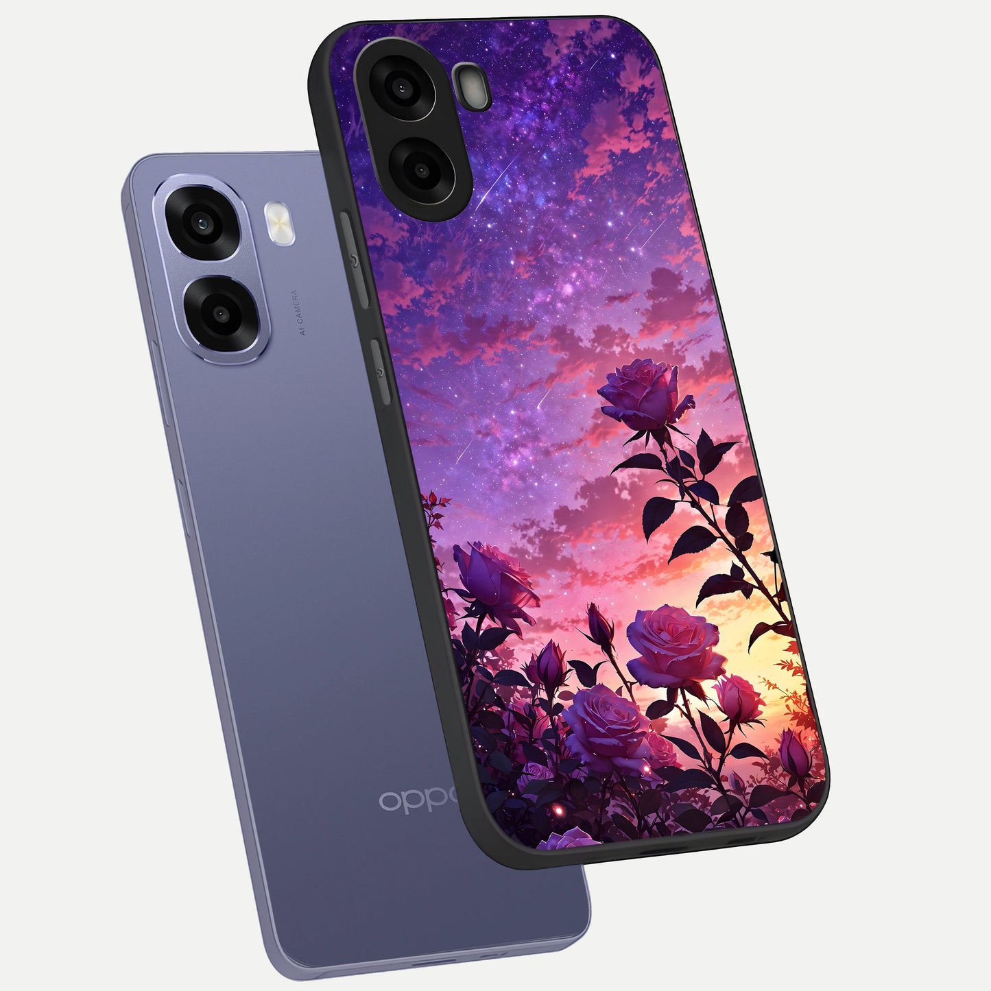  Starlit Rose Twilight phone case For Oppo A6s showing premium glass back cover with detailed artwork