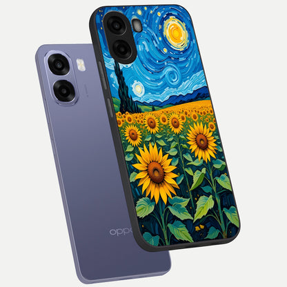  Starry Sunflower Dreams phone case For Oppo A6s showing premium glass back cover with detailed artwork