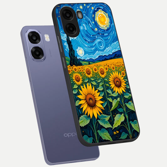  Starry Sunflower Dreams phone case For Oppo A6s showing premium glass back cover with detailed artwork