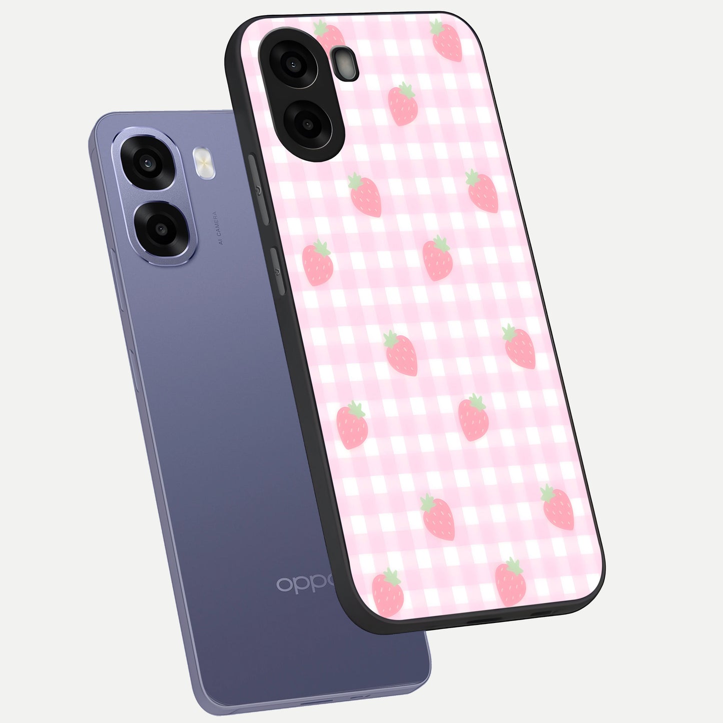  Strawberry Picnic Love phone case For Oppo A6s showing premium glass back cover with detailed artwork