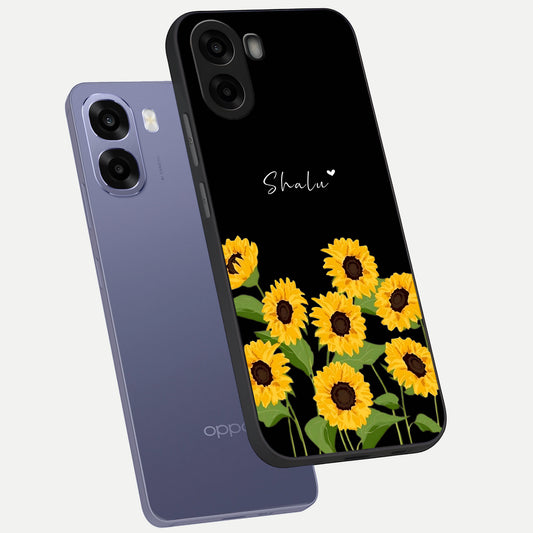  Sunflower Sky Bloom phone case For Oppo A6s showing premium glass back cover with detailed artwork
