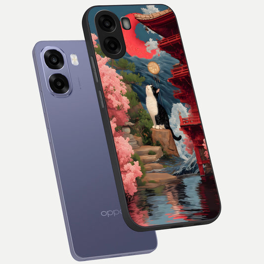  Temple Cat Scenery phone case For Oppo A6s showing premium glass back cover with detailed artwork