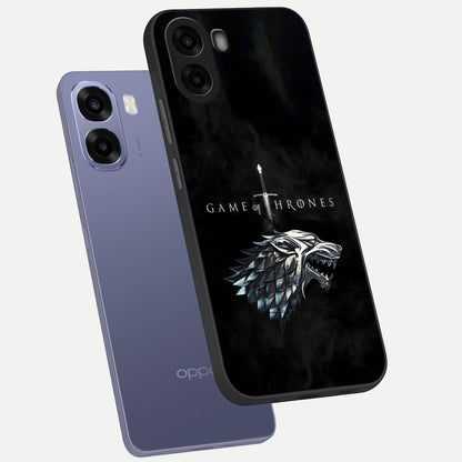  Throne Wolf Legacy phone case For Oppo A6s showing premium glass back cover with detailed artwork