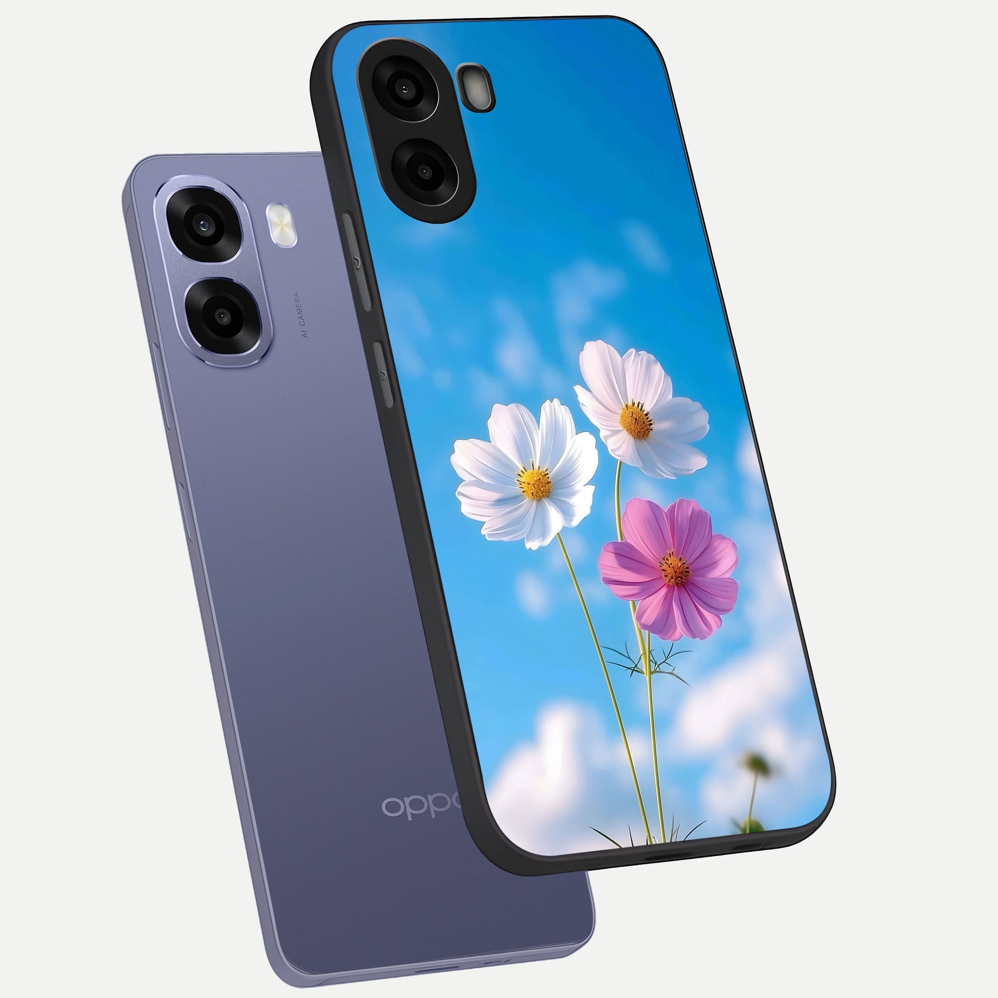  Tripple Flowers With Sky phone case For Oppo A6s showing premium glass back cover with detailed artwork