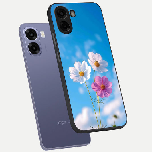  Tripple Flowers With Sky phone case For Oppo A6s showing premium glass back cover with detailed artwork