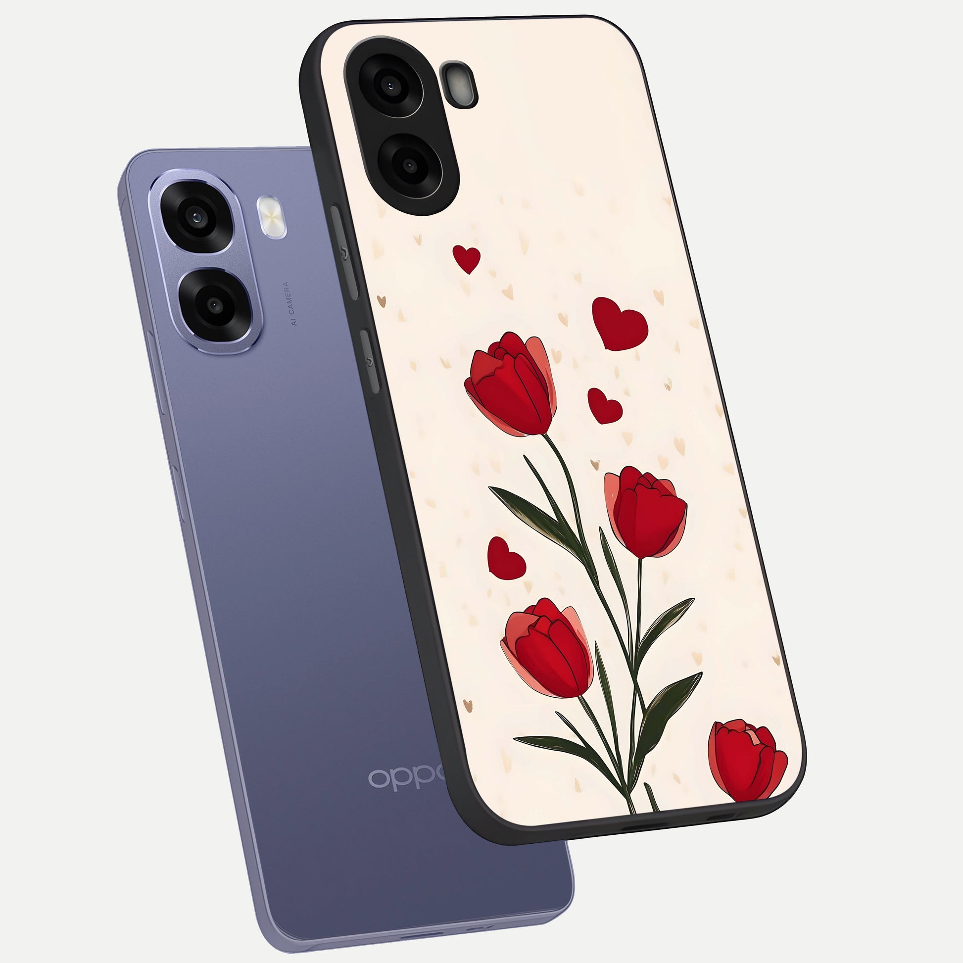  Tulip With Heart phone case For Oppo A6s showing premium glass back cover with detailed artwork