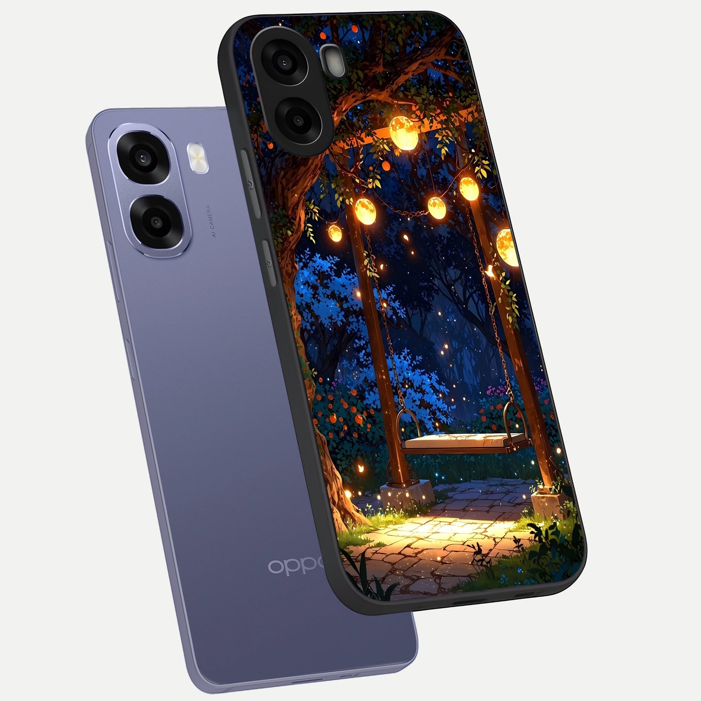  Twilight Garden Swing phone case For Oppo A6s showing premium glass back cover with detailed artwork