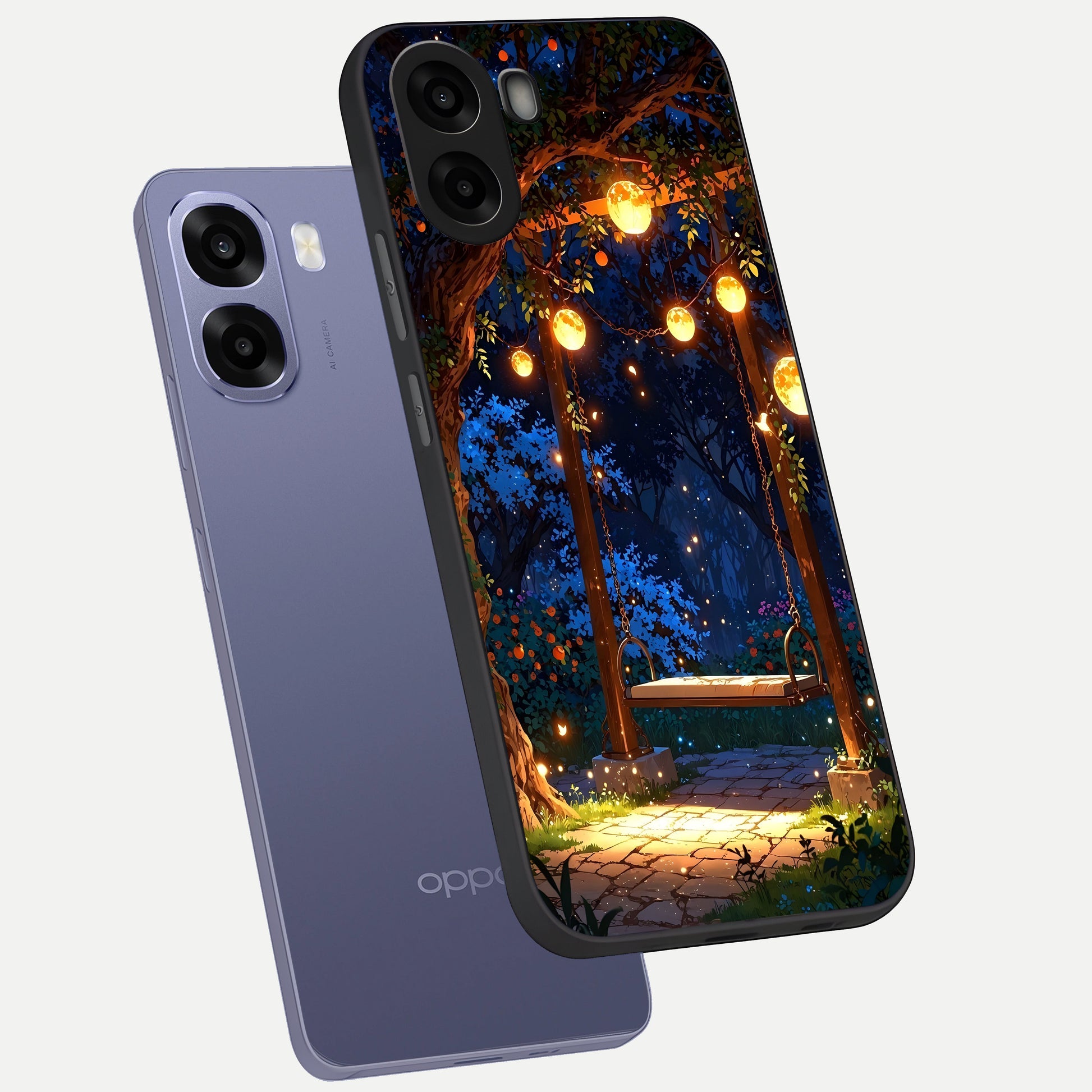  Twilight Garden Swing phone case For Oppo A6s showing premium glass back cover with detailed artwork