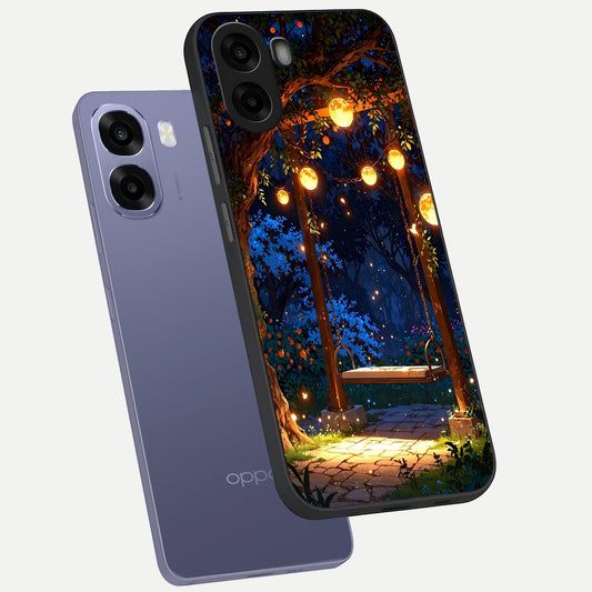  Twilight Garden Swing phone case For Oppo A6s showing premium glass back cover with detailed artwork