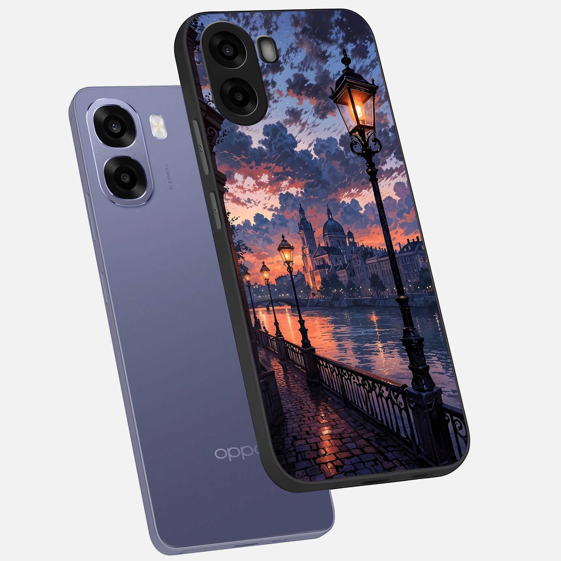  Twilight River Lights phone case For Oppo A6s showing premium glass back cover with detailed artwork