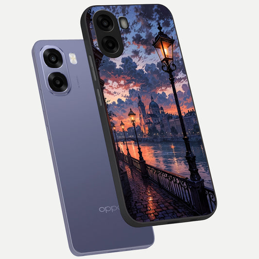  Twilight River Lights phone case For Oppo A6s showing premium glass back cover with detailed artwork