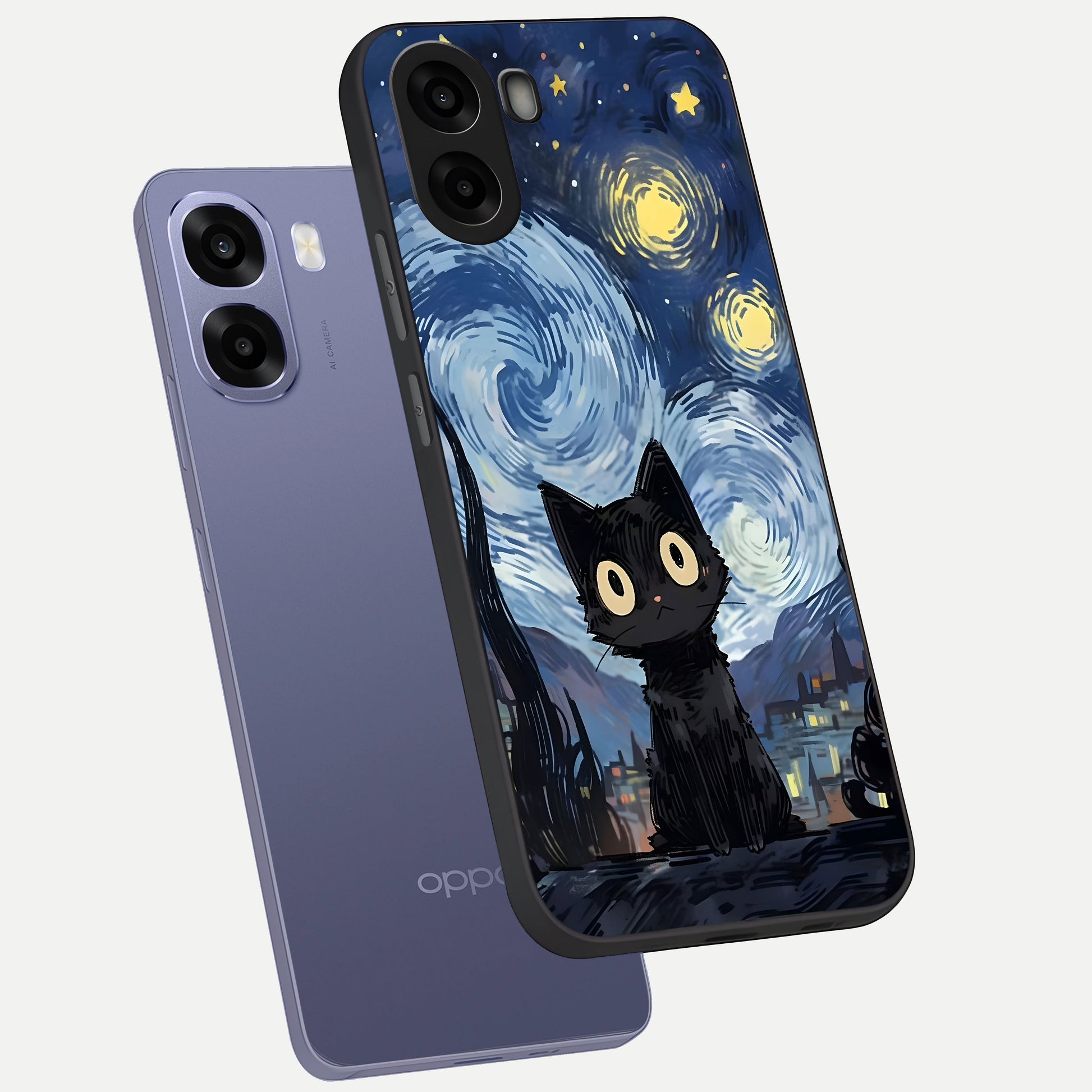  Van Gogh Cat phone case For Oppo A6s showing premium glass back cover with detailed artwork