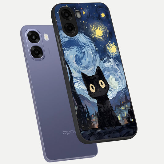  Van Gogh Cat phone case For Oppo A6s showing premium glass back cover with detailed artwork