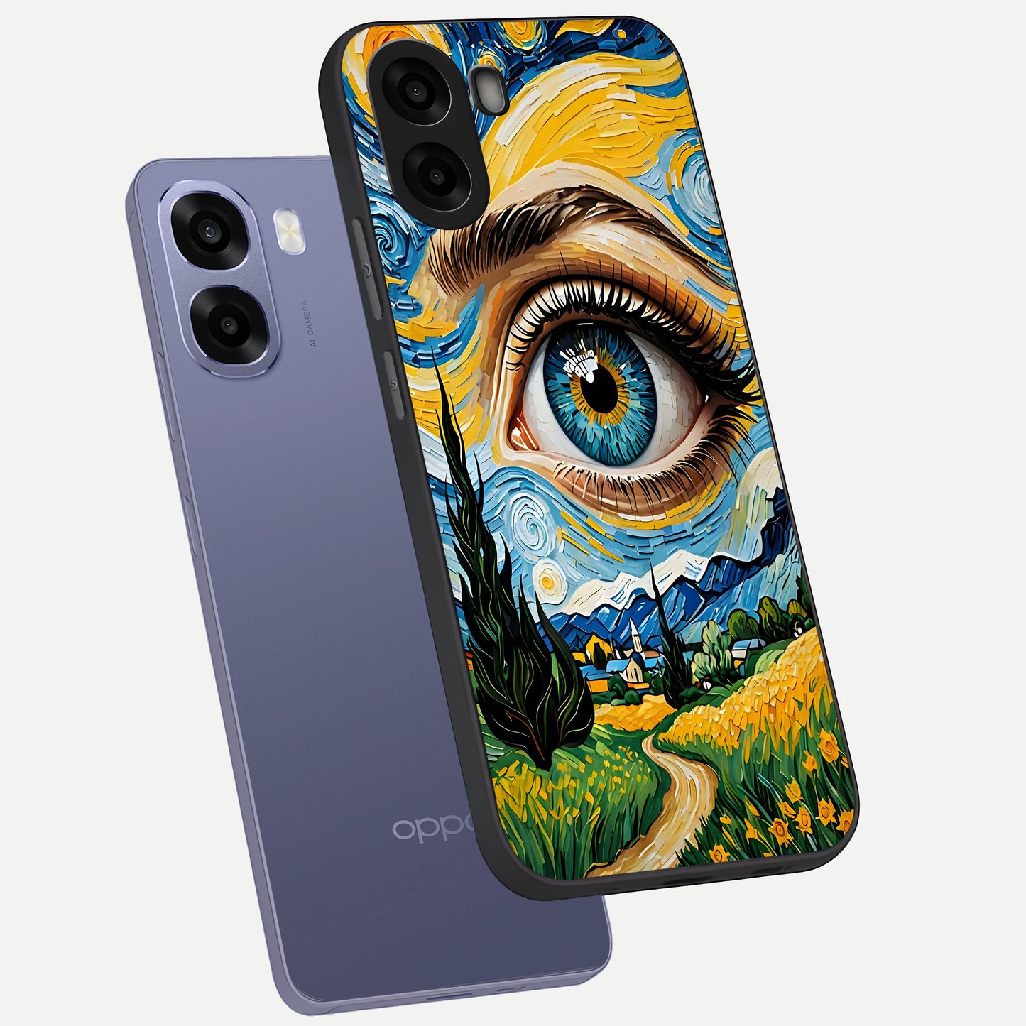  Van Gogh Eye phone case For Oppo A6s showing premium glass back cover with detailed artwork